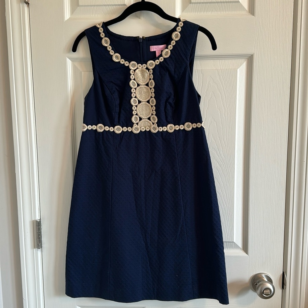 Lilly Pulitzer 91565 Rosie Sleeveless Round Neck Knee Length Blue Shift Dress 2